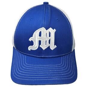 NV CAPS Blue White Trucker Hat One Size Mesh Back Embroidered Letter M Snapback